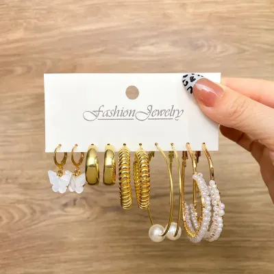 Love and Butterfly Design Hoop Earrings Set (5 pairs)